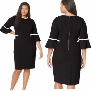 Calvin Klein Women's Plus Size Bell Sleeve Dress with Contrast Piping